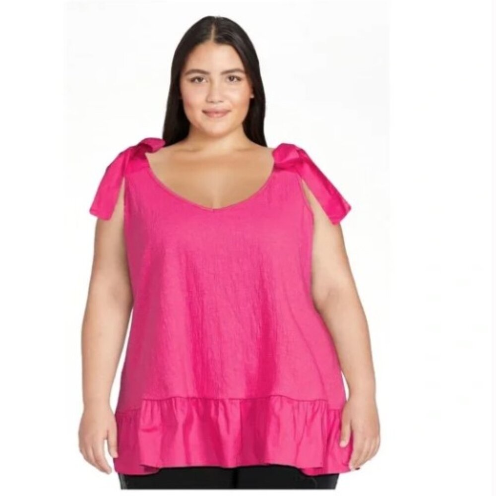 Terra & Sky Women’s Plus Size Knit Tank Top with Tie Shoulder; size‎ 2X(20W-22W)